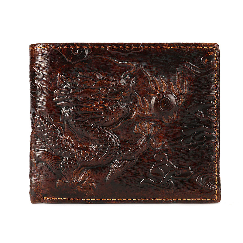 Muški bifold novčanik s reljefnim zmajevim uzorkom, koža najvišeg sloja, pravi kožni materijal, podstava od poliestera, model 3115