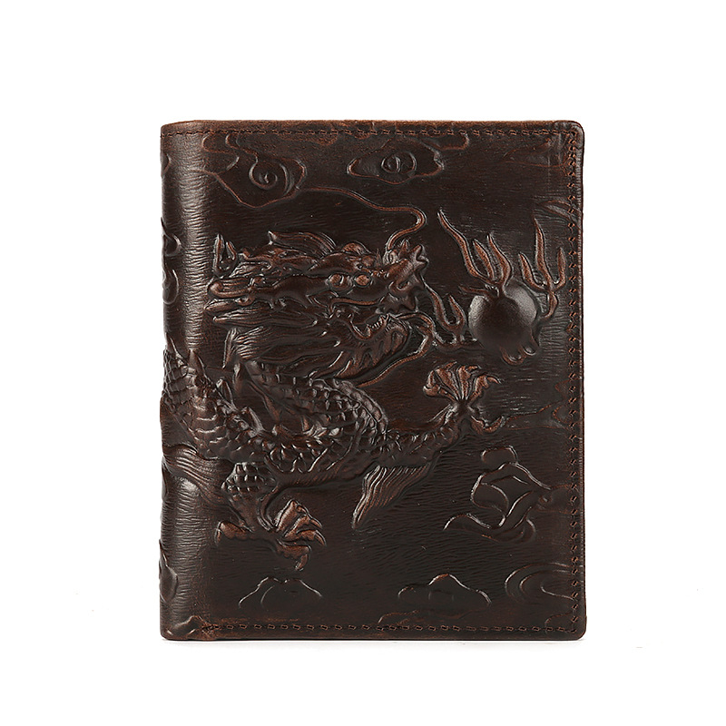 Muški bifold novčanik s reljefnim zmajevim uzorkom, koža najvišeg sloja, pravi kožni materijal, podstava od poliestera, model 3115