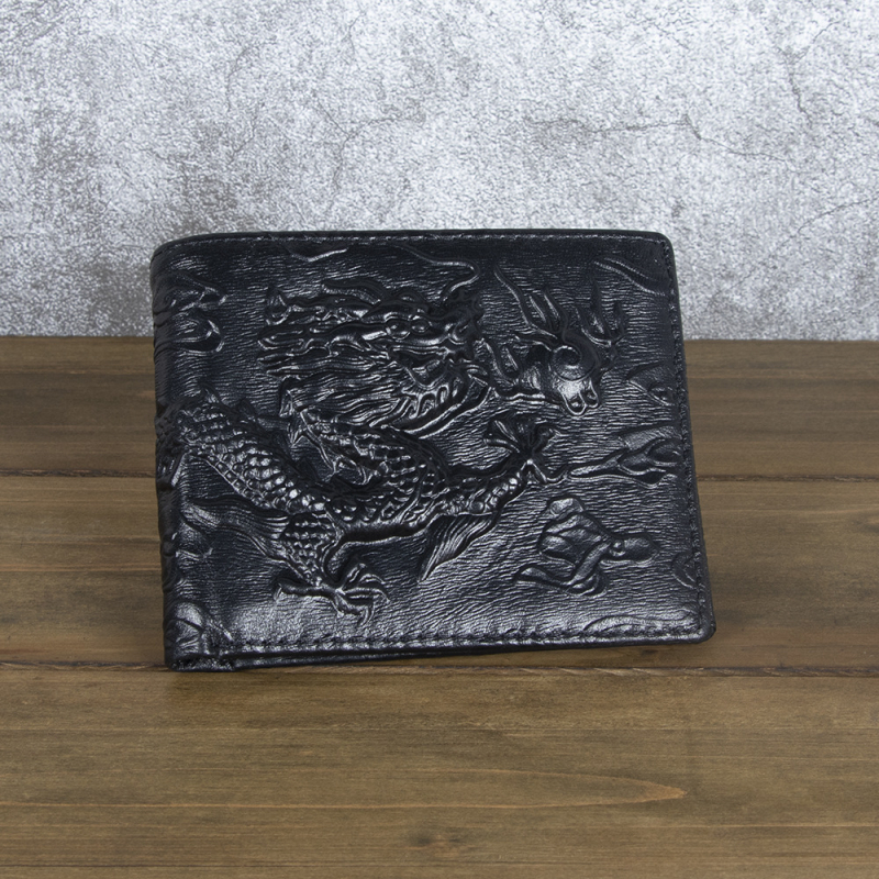Muški bifold novčanik s reljefnim zmajevim uzorkom, koža najvišeg sloja, pravi kožni materijal, podstava od poliestera, model 3115