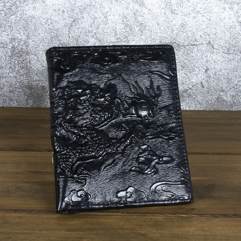 Muški bifold novčanik s reljefnim zmajevim uzorkom, koža najvišeg sloja, pravi kožni materijal, podstava od poliestera, model 3115