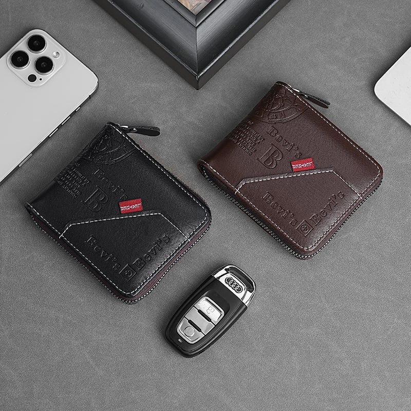 Bevi's muški novčanik sa zipom, PU materijal, zaštita od krađe, proširivi pretinci, veliki kapacitet
