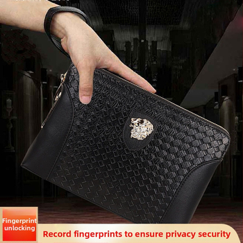 Pánska kožená kabelka s odtlačkom prsta, model Fingerprint Lock Clutch, proti krádeži, podšívka: polyester, sezóna: jar 2023 (Materiál: Pravá koža; Model: Fingerprint Lock Clutch; Funkcia: Proti krádeži; Podšívka: Polyester; Sezóna: Jar 2023)
