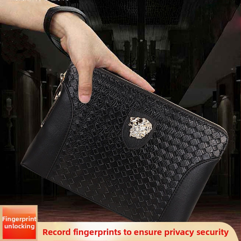 Pánska kožená kabelka s odtlačkom prsta, model Fingerprint Lock Clutch, proti krádeži, podšívka: polyester, sezóna: jar 2023 (Materiál: Pravá koža; Model: Fingerprint Lock Clutch; Funkcia: Proti krádeži; Podšívka: Polyester; Sezóna: Jar 2023)