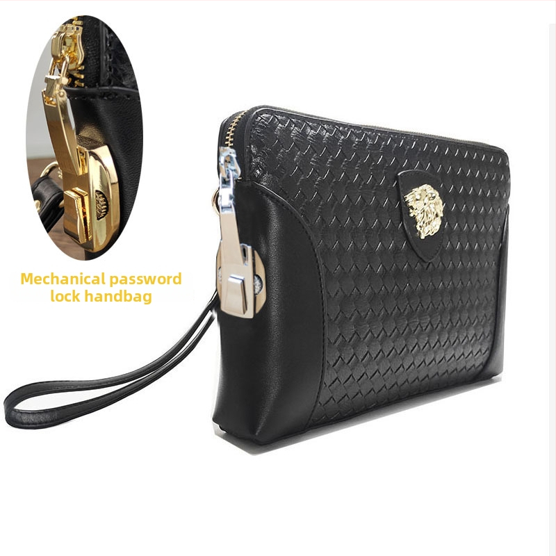 Pánska kožená kabelka s odtlačkom prsta, model Fingerprint Lock Clutch, proti krádeži, podšívka: polyester, sezóna: jar 2023 (Materiál: Pravá koža; Model: Fingerprint Lock Clutch; Funkcia: Proti krádeži; Podšívka: Polyester; Sezóna: Jar 2023)