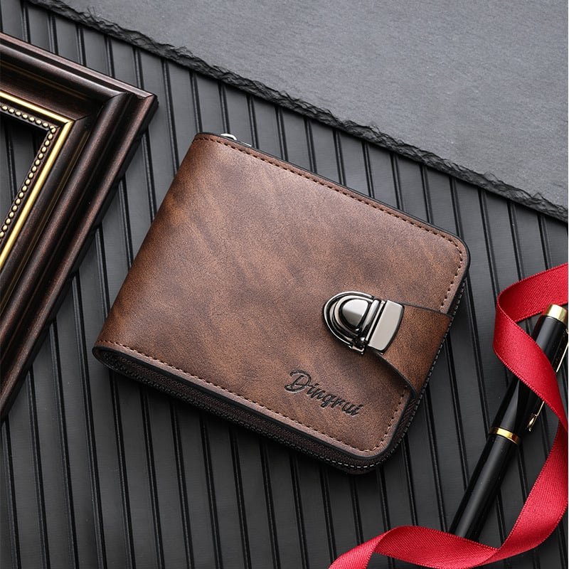 Dingrui PU kožni muški kompaktni novčanik sa zipom, višestrukim pretincima za kartice i velikim kapacitetom