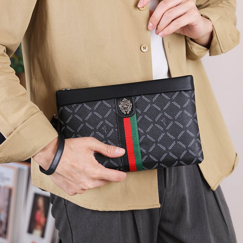 Muška clutch torba za poslovnu i dnevnu upotrebu, PU koža, stil poslovni elitni, vodootporna i izdržljiva, karirani uzorak, podstava od poliestera
