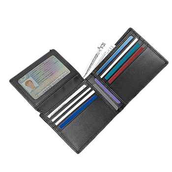 Muški novčanik od prave kože, RFID blokiranje, anti‑krađa, višenamjenski, prilagođeni dizajn, poslovni stil, unutarnji raspored: klip za novac, džepovi za kartice, prostor za fotografiju