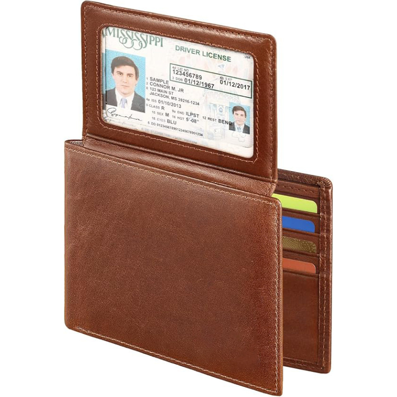 Muški novčanik od prave kože, RFID blokiranje, anti‑krađa, višenamjenski, prilagođeni dizajn, poslovni stil, unutarnji raspored: klip za novac, džepovi za kartice, prostor za fotografiju