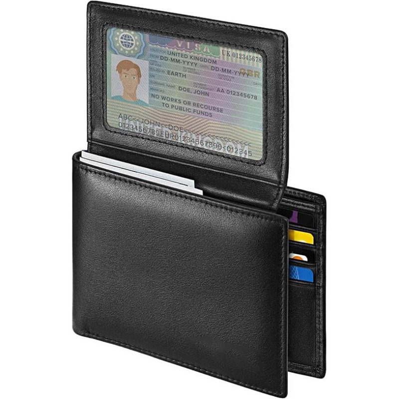 Muški novčanik od prave kože, RFID blokiranje, anti‑krađa, višenamjenski, prilagođeni dizajn, poslovni stil, unutarnji raspored: klip za novac, džepovi za kartice, prostor za fotografiju