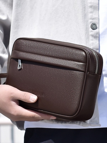 Muška clutch torba za poslovnu upotrebu, PU koža, lagana konstrukcija, crossbody remen, poliester podstava, uzorak homogeni