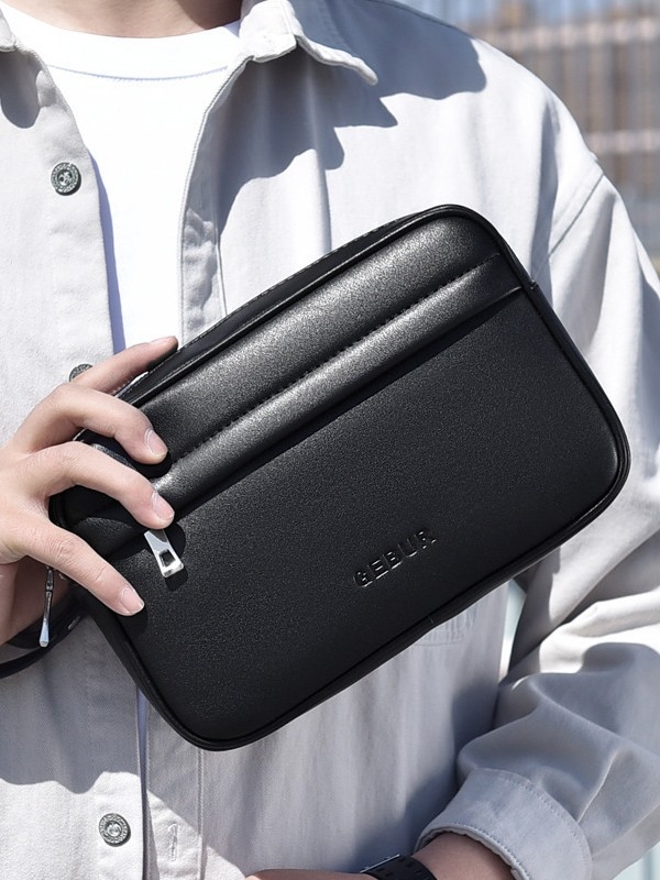 Muška clutch torba za poslovnu upotrebu, PU koža, lagana konstrukcija, crossbody remen, poliester podstava, uzorak homogeni
