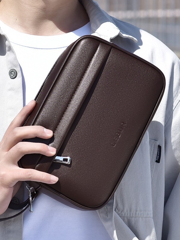 Muška clutch torba za poslovnu upotrebu, PU koža, lagana konstrukcija, crossbody remen, poliester podstava, uzorak homogeni