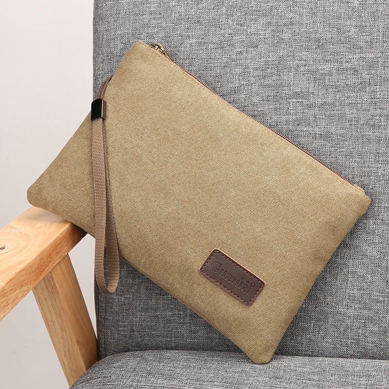 Muška platnena clutch torbica, otporna na habanje, podstava od poliester-pamuk, brenda Ancient Wood, jednobojni uzorak, za svakodnevnu upotrebu