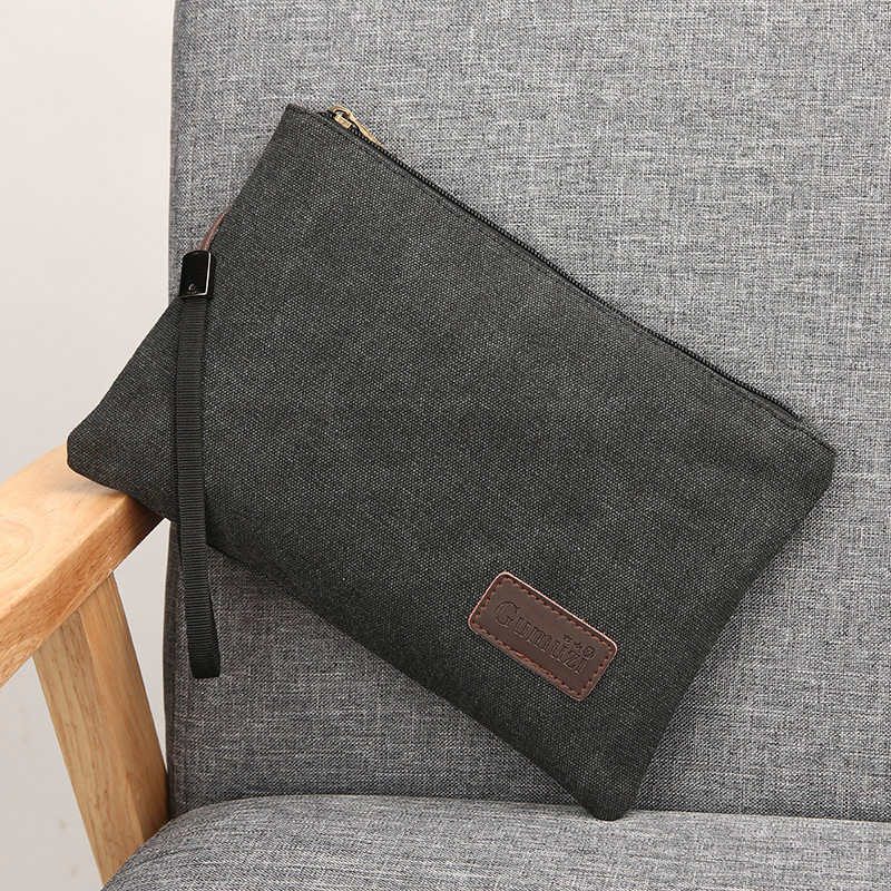 Muška platnena clutch torbica, otporna na habanje, podstava od poliester-pamuk, brenda Ancient Wood, jednobojni uzorak, za svakodnevnu upotrebu