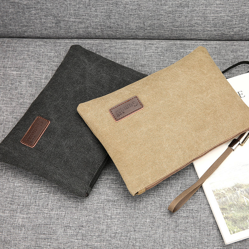 Muška platnena clutch torbica, otporna na habanje, podstava od poliester-pamuk, brenda Ancient Wood, jednobojni uzorak, za svakodnevnu upotrebu