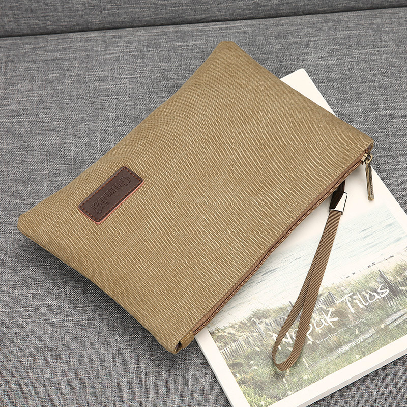 Muška platnena clutch torbica, otporna na habanje, podstava od poliester-pamuk, brenda Ancient Wood, jednobojni uzorak, za svakodnevnu upotrebu