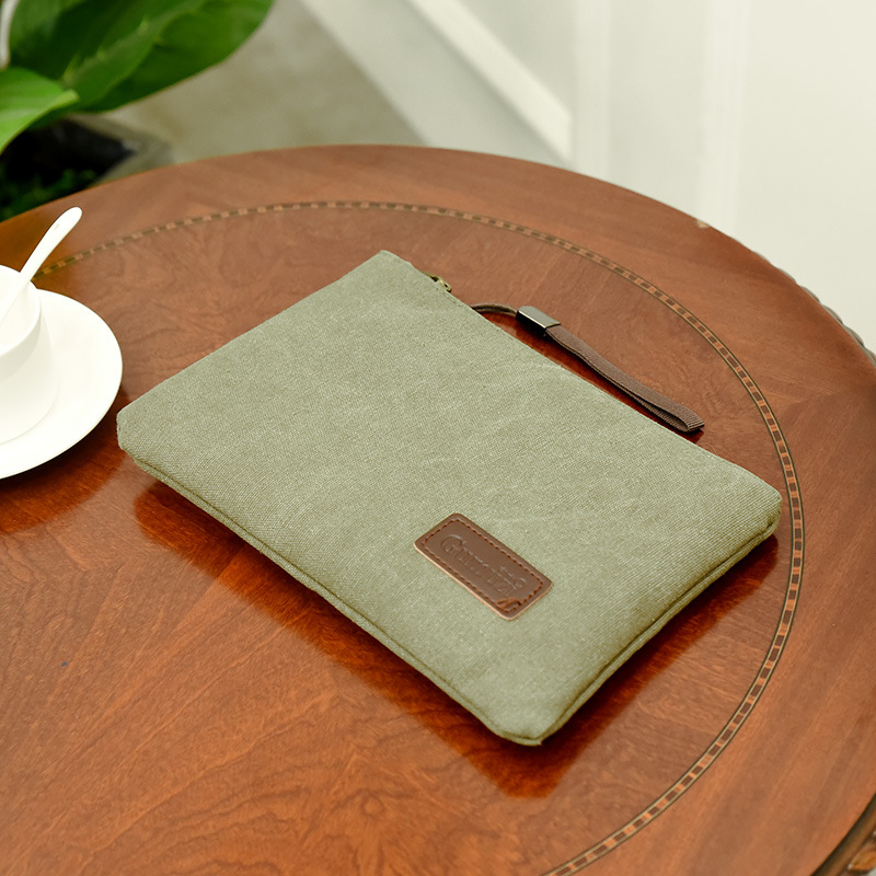 Muška platnena clutch torbica, otporna na habanje, podstava od poliester-pamuk, brenda Ancient Wood, jednobojni uzorak, za svakodnevnu upotrebu