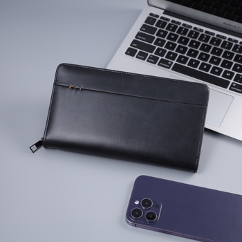 Pánska dlhá peňaženka s uzáverom na zips z PU kože, viaceré sloty na karty, vrecko na telefón, polyesterová podšívka