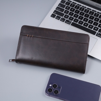 Pánska dlhá peňaženka s uzáverom na zips z PU kože, viaceré sloty na karty, vrecko na telefón, polyesterová podšívka