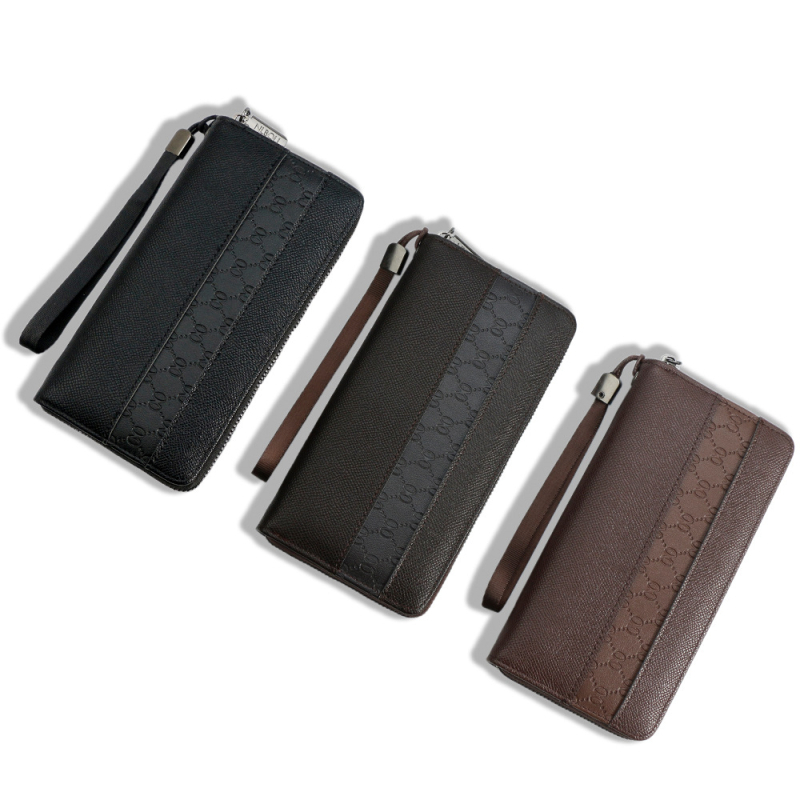 Мъжки дълъг портфейл с цип, PU кожа, бизнес стил, защита срещу кражба, лек и разширяем