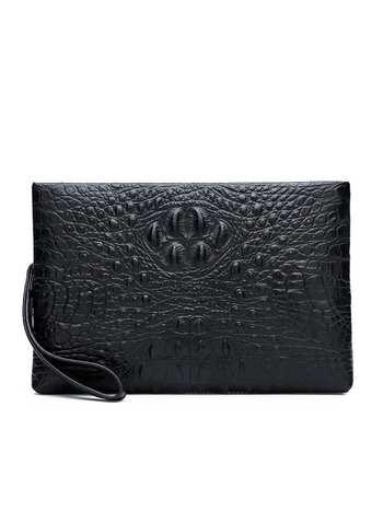 Muška clutch torba, prava koža, uzorak krokodila, zaštita od krađe i vodootporna, podstava od poliestera, za poslovna putovanja