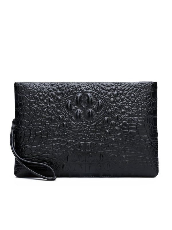 Muška clutch torba, prava koža, uzorak krokodila, zaštita od krađe i vodootporna, podstava od poliestera, za poslovna putovanja