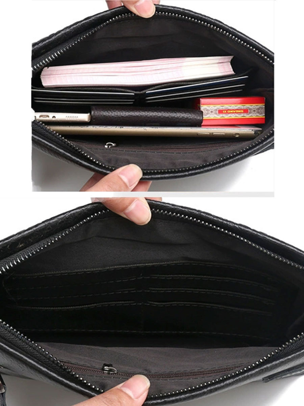 Muška clutch torba, prava koža, uzorak krokodila, zaštita od krađe i vodootporna, podstava od poliestera, za poslovna putovanja