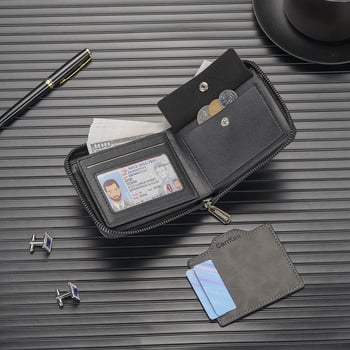 CarrKen muški novčanik - reljefan, kratki zatvarač, tanak, velika kapacitet s više pretinica za kartice i horizontalni pretinac za fotografije, mekana PU koža