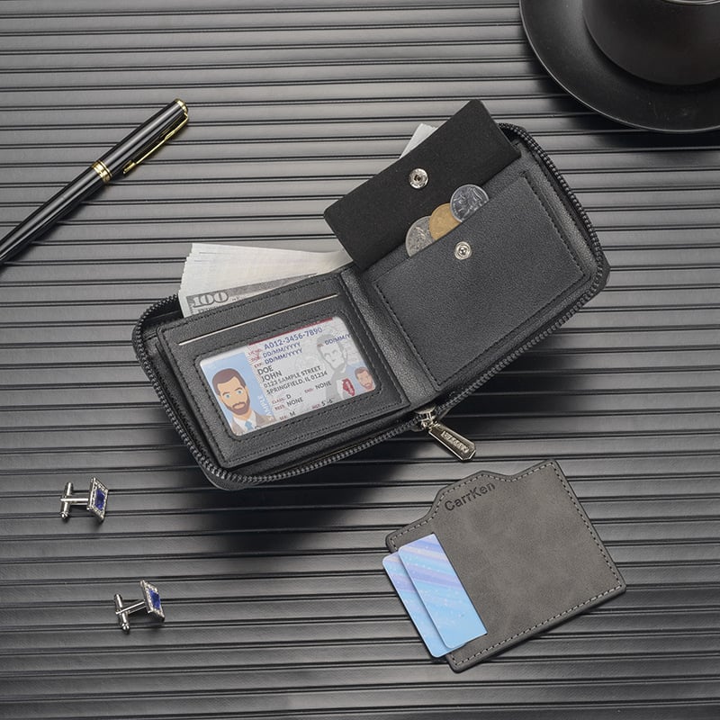 CarrKen muški novčanik - reljefan, kratki zatvarač, tanak, velika kapacitet s više pretinica za kartice i horizontalni pretinac za fotografije, mekana PU koža