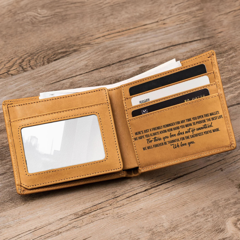 DIY gravirani muški novčanik — tanak PU kožni novčanik za kartice, personalizirani dar Dan oca