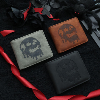 Ανδρικό συμπαγές πορτοφόλι PU με ανάγλυφο κρανίο, γεωμετρικό μοτίβο, επένδυση συνθετικό δέρμα, αδιάβροχο