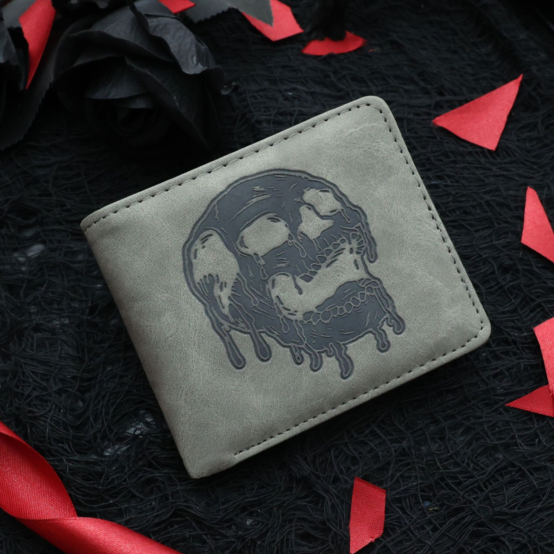 Ανδρικό συμπαγές πορτοφόλι PU με ανάγλυφο κρανίο, γεωμετρικό μοτίβο, επένδυση συνθετικό δέρμα, αδιάβροχο