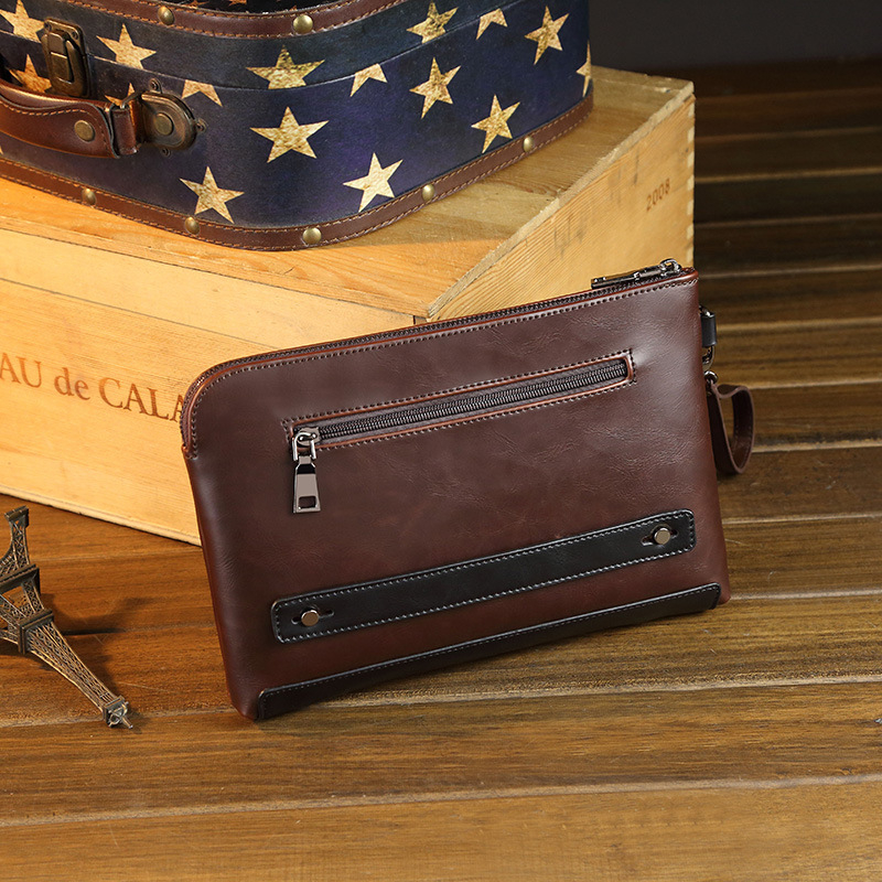 Férfi clutch táska, PU bőr, városi egyszerű stílus, egyszínű minta, bélés poliészter-pamut