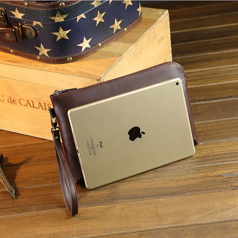 Férfi clutch táska, PU bőr, városi egyszerű stílus, egyszínű minta, bélés poliészter-pamut