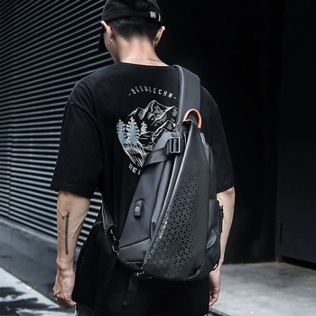 Férfi crossbody táska, utcai stílus, Oxford anyag, légáteresztő, vízálló, lopás elleni védelem, kopásálló (Anyag: Oxford anyag; Funkciók: légáteresztő, vízálló, lopás elleni védelem, kopásálló; Márka: The north moon)