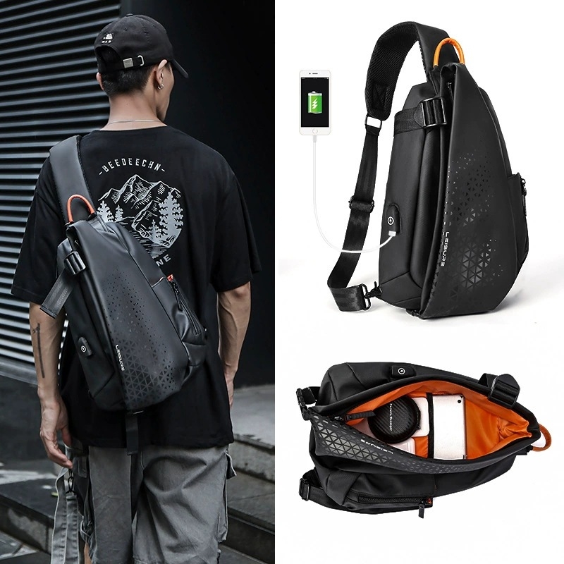 Férfi crossbody táska, utcai stílus, Oxford anyag, légáteresztő, vízálló, lopás elleni védelem, kopásálló (Anyag: Oxford anyag; Funkciók: légáteresztő, vízálló, lopás elleni védelem, kopásálló; Márka: The north moon)