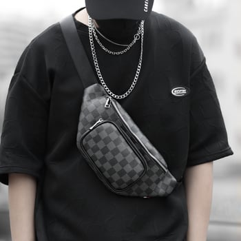 Ανδρική ζώνη-τσάντα Xm4033 – street trend στυλ, PVC υλικό, καρό μοτίβο, επένδυση πολυεστέρα, ανθεκτική στη φθορά