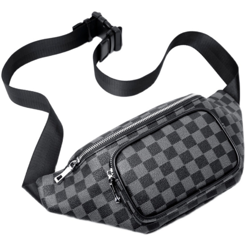 Ανδρική ζώνη-τσάντα Xm4033 – street trend στυλ, PVC υλικό, καρό μοτίβο, επένδυση πολυεστέρα, ανθεκτική στη φθορά