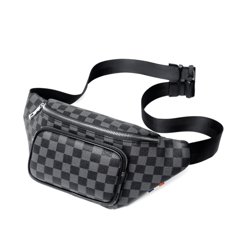 Ανδρική ζώνη-τσάντα Xm4033 – street trend στυλ, PVC υλικό, καρό μοτίβο, επένδυση πολυεστέρα, ανθεκτική στη φθορά