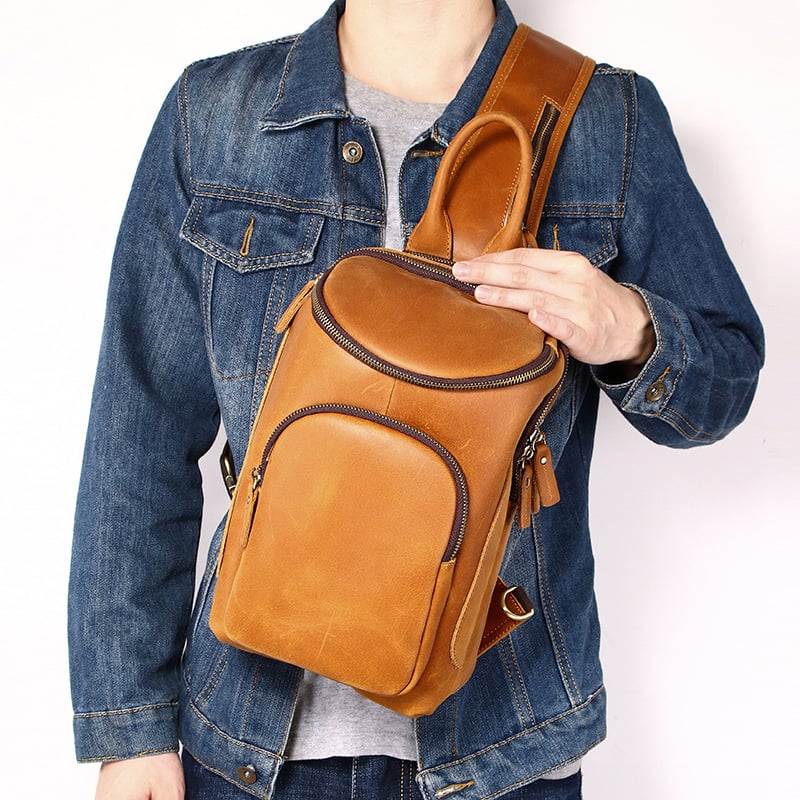 Muška cilindrična crossbody torba od prave kože Crazy Horse, velika kapaciteta, poliester podstava, Rolliston