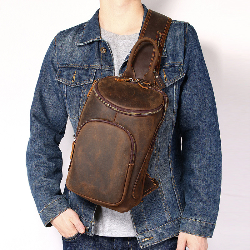 Muška cilindrična crossbody torba od prave kože Crazy Horse, velika kapaciteta, poliester podstava, Rolliston