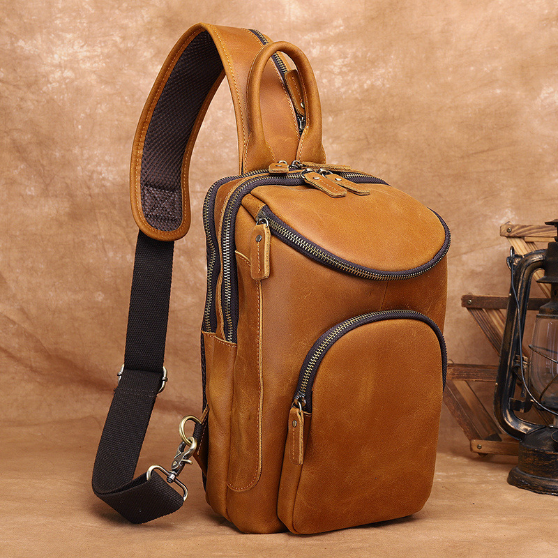 Muška cilindrična crossbody torba od prave kože Crazy Horse, velika kapaciteta, poliester podstava, Rolliston