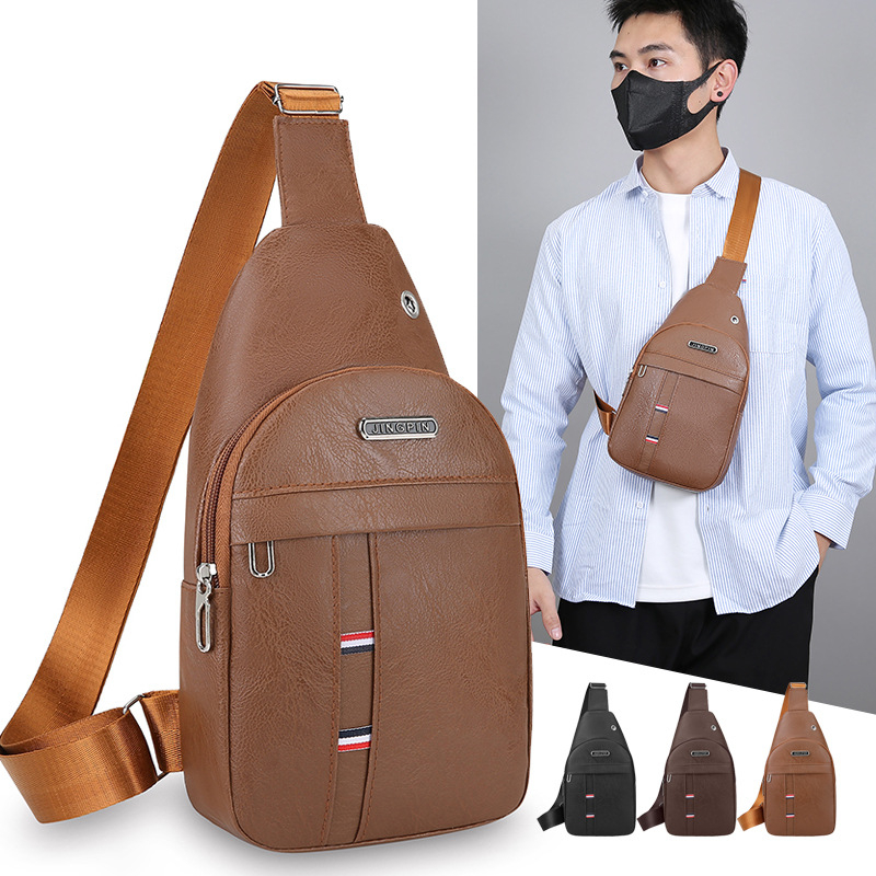 Ανδρική τσάντα crossbody - PU, ριγέ μοτίβο, φερμουάρ, θήκη για τηλέφωνο και θήκη για ID, για επιχειρηματικές μετακινήσεις