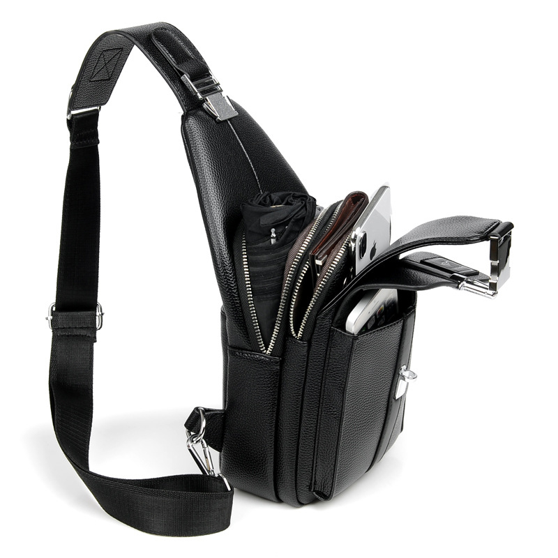 Férfi mellkas táska természetes bőrből, városi minimalizmus, kétszintű marhabőr, mindennapi használatra