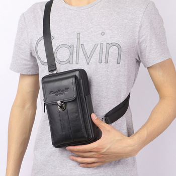 Muška kožna crossbody torba, multifunkcionalna, model 9428, zatvarač, džep za telefon i ID, dimenzije 21x13x6 cm