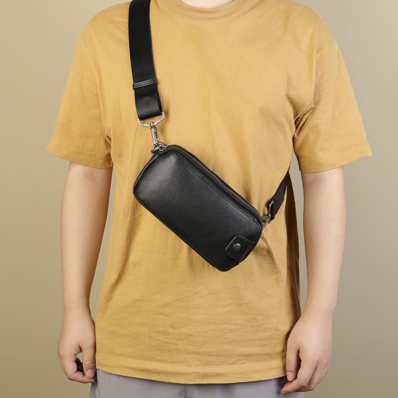 Geantă crossbody din piele naturală pentru bărbați, strat superior de piele de vițel, fermoar, buzunar interior, stil urban