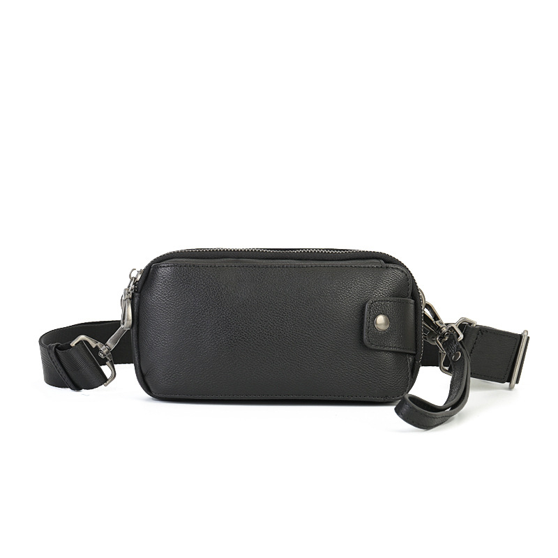 Geantă crossbody din piele naturală pentru bărbați, strat superior de piele de vițel, fermoar, buzunar interior, stil urban