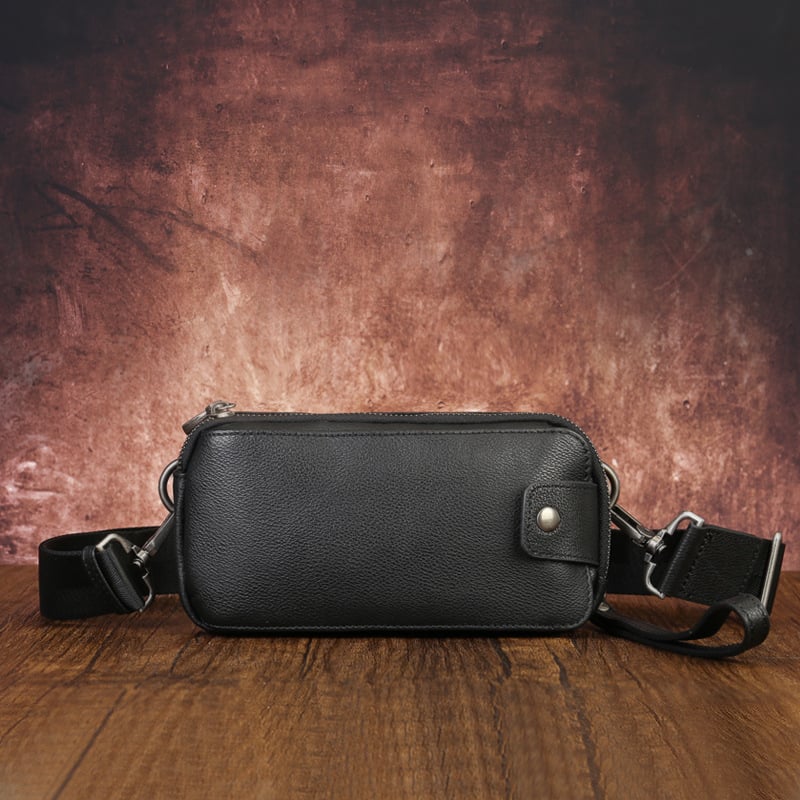 Geantă crossbody din piele naturală pentru bărbați, strat superior de piele de vițel, fermoar, buzunar interior, stil urban