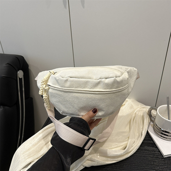 Corduroy τσαντάκι μέσης για κινητό, αστικό στυλ, με εσωτερική τσέπη τύπου patch και κλείσιμο με φερμουάρ — Άνοιξη 2025