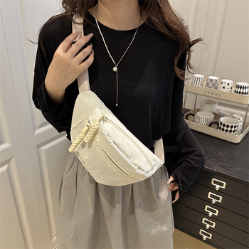 Corduroy τσαντάκι μέσης για κινητό, αστικό στυλ, με εσωτερική τσέπη τύπου patch και κλείσιμο με φερμουάρ — Άνοιξη 2025